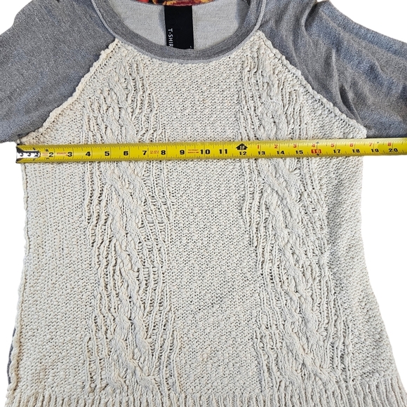 Anthropologie's Dolan Parknit Contrast Gray Jersey & Ivory Chunky Cable Knit Tee - Picture 7 of 11